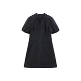 Women's Jacquard Puff-Sleeve Fit & Flare Dress